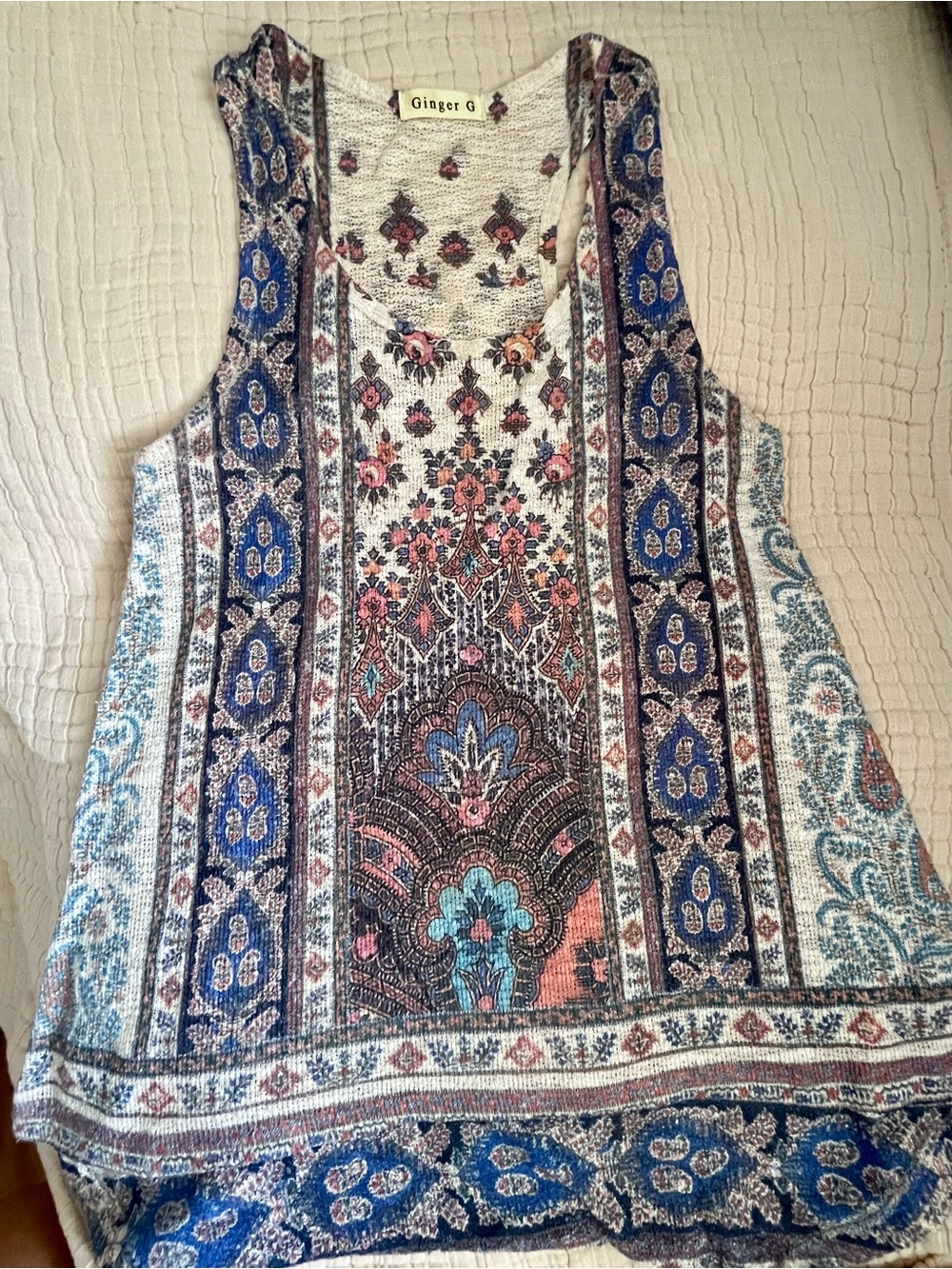Ginger G Women's Sleeveless Printed Tank Top in Multi-Color boho tank top